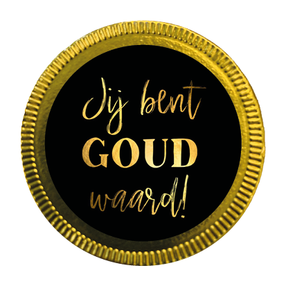 Gouden koffiechocolade munt met logosticker